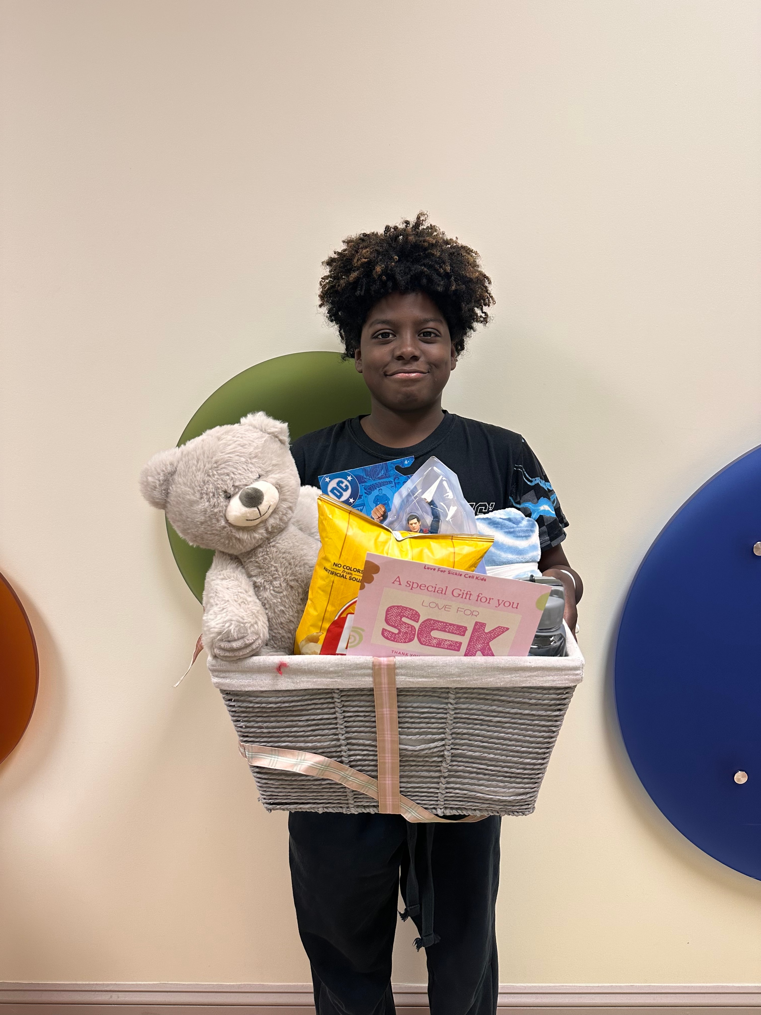 A child receives their care package